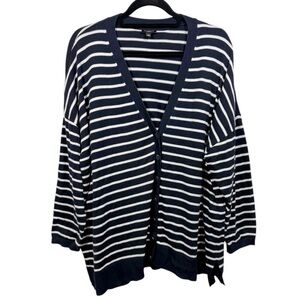 Talbots Striped Button Down Cardigan Sweater Navy‎ Size 3XP Nautical Preppy